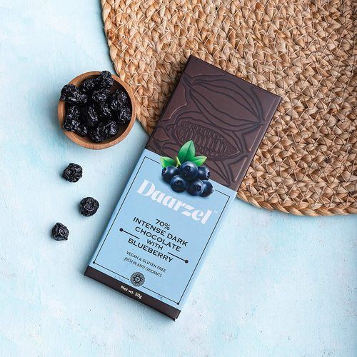 Brown Dark Chocolate 70% Cocoa Intense With Blueberry | Vegan & Gluten Free | 50 G