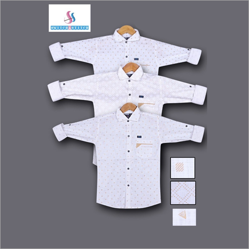 Kids White Casual Shirts - Cotton Blend, Full Sleeves Printed Design | Washable with Decorative Bead Closure