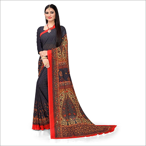 Ladies Digital Printed Saree - Georgette Material, Multicolor Design | Perfect for Casual Occasions, Unique Indian Style