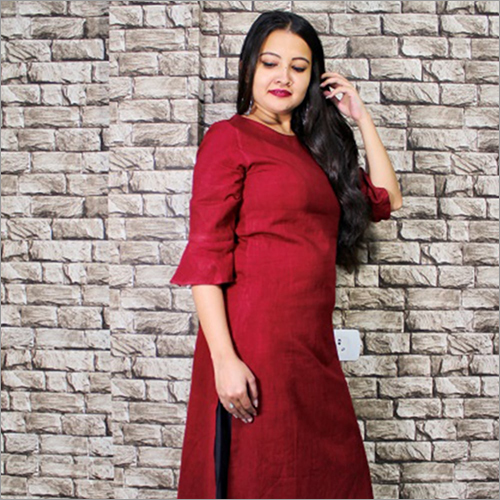 New Marron Slub kurta With Sleeves