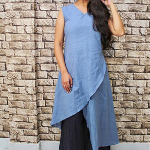 Plain Cotton Grey Fish Cut Kurta