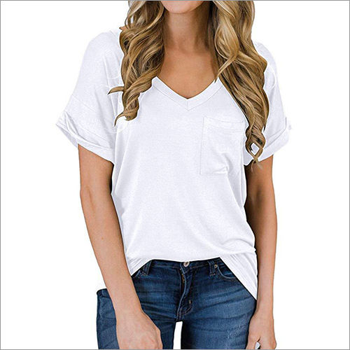 Womens White V Neck T-Shirt