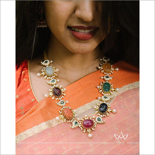 Stunning Diamond Navratna Necklace From Aarni By Shravani By HARSH GEMS AND JEWELLERY
