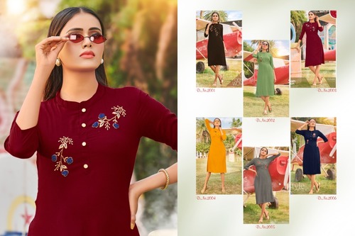 Queen Vol 2 Rayon Slub With Handwork Kurtis Catalogue - Rayon Slub, Sizes M-3XL, Length 46, 3-4th Sleeve, Summer Wear | Quick Dry, Washable, Embroidered Design
