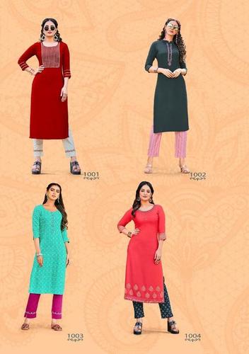 Fashion Dream Vol 1 Kurti With Pant Pair Catalogue - Rayon Fabric, 44-46 Inch Length, 3-4th Sleeve Style | Quick Dry, Embroidered Design, Casual/Formal Wear