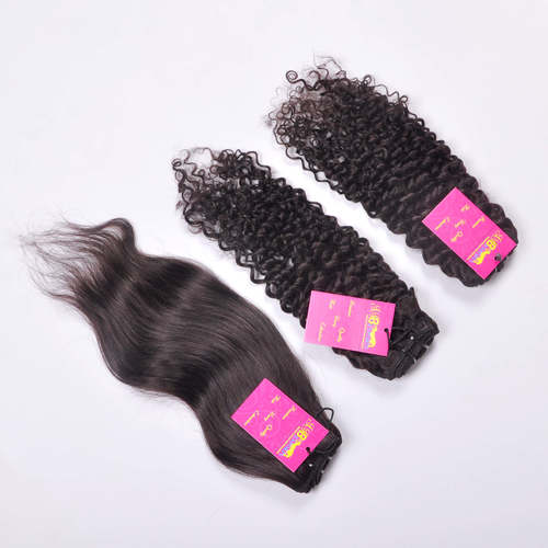 Straight Virgin Indian Soft & Silky Wavy/curly Remy Wefted Human Hair Bundle With Closure Frontal Hair