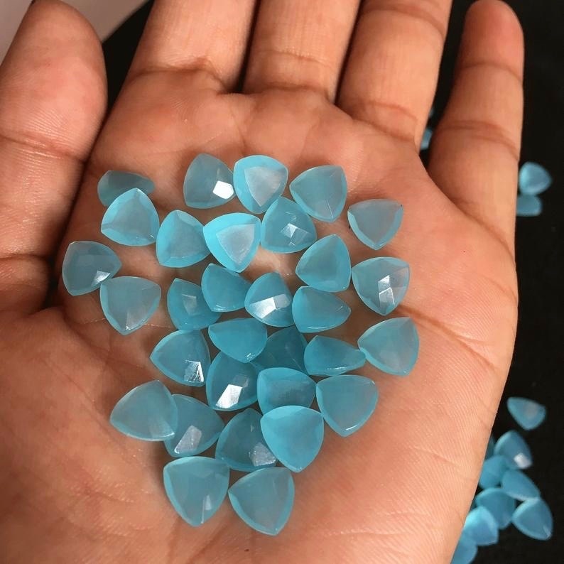 7mm Aqua Chalcedony Faceted Trillion Loose Gemstones