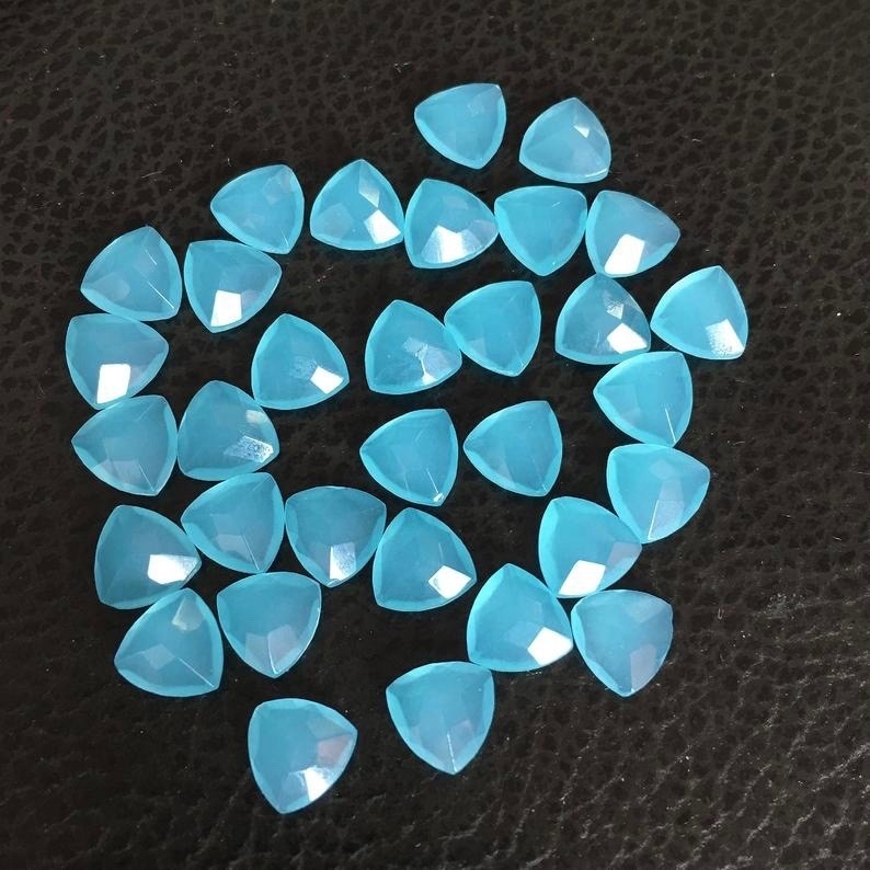 9mm Aqua Chalcedony Faceted Trillion Loose Gemstones