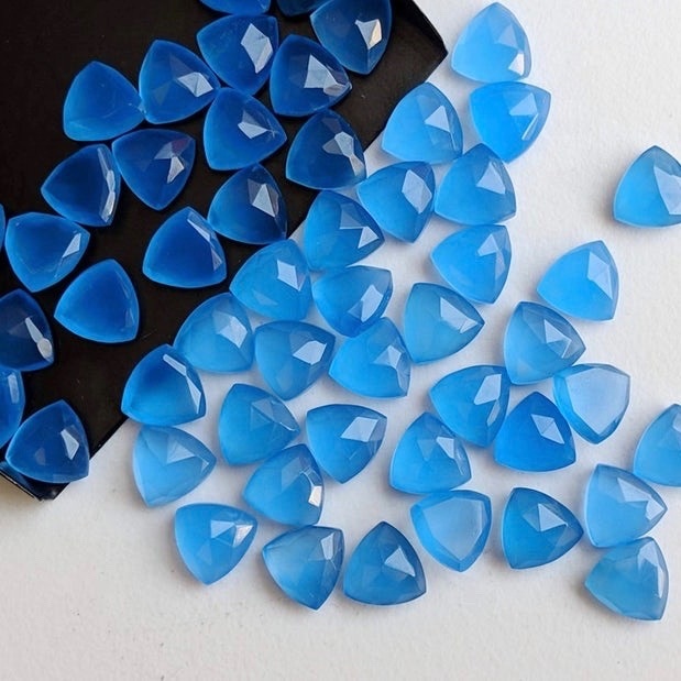 5mm Blue Chalcedony Faceted Trillion Loose Gemstones