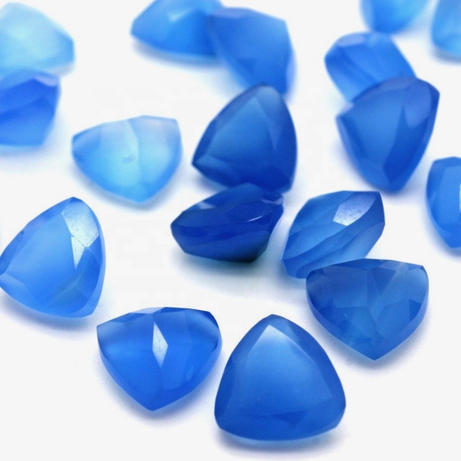 8mm Blue Chalcedony Faceted Trillion Loose Gemstones