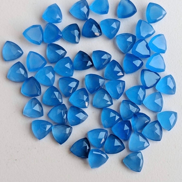 9mm Blue Chalcedony Faceted Trillion Loose Gemstones