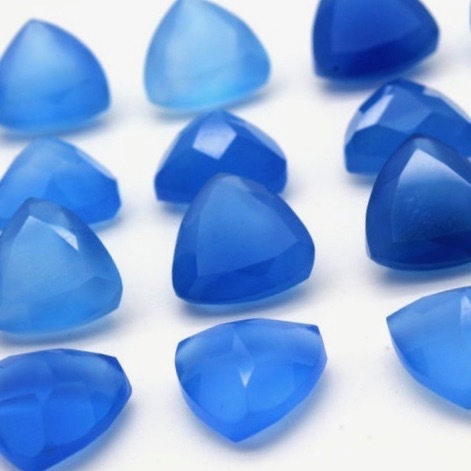 11mm Blue Chalcedony Faceted Trillion Loose Gemstones