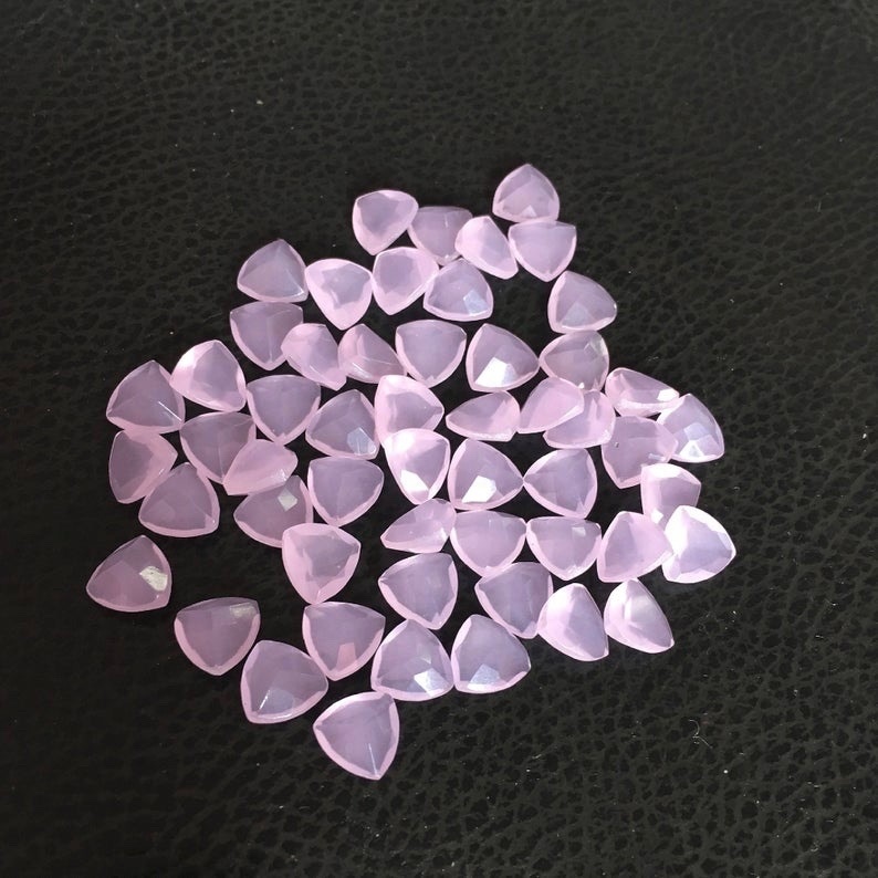 10mm Pink Chalcedony Faceted Trillion Loose Gemstones
