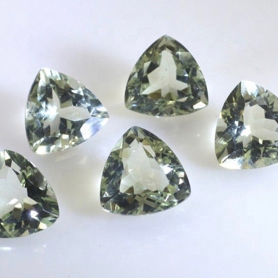 6mm Green Amethyst Faceted Trillion Loose Gemstones