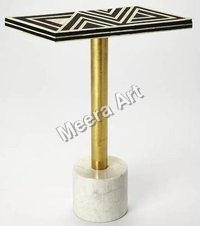 Bone Inlay End Table - Mango Wood, 40x40x50 Cm, Black And White | Handcrafted, Scratch-resistant, Geometric Mosaic