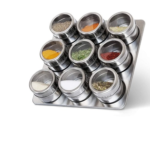 Set of 9 Pc Stainless Steel Magnetic Spice Jar By CHEAPER ZONE