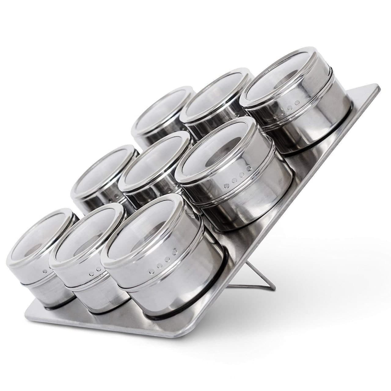 Set of 9 Pc Stainless Steel Magnetic Spice Jar