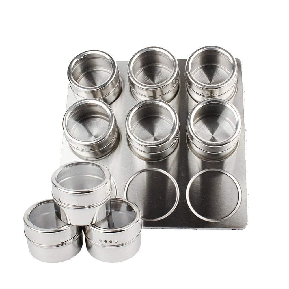 Set of 9 Pc Stainless Steel Magnetic Spice Jar