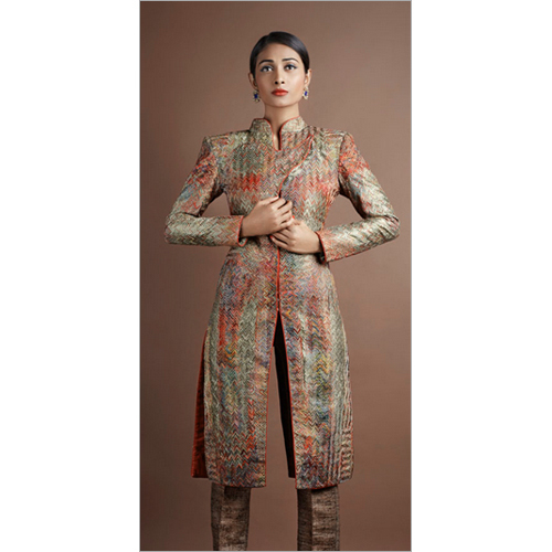 Multicolor Ladies Designer Long Jacket With Pant Set