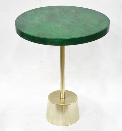 Metal Stand Round Table With Wooden Green Enamel Top