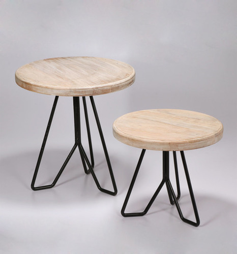 Metal Stand Wooden Table With White Wash Top