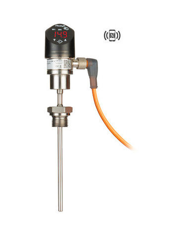 Temperature transmitter with display programmable by NFC-RFID technology