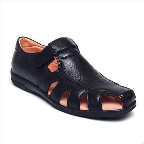 Mens Midnight Black Leather Sandals