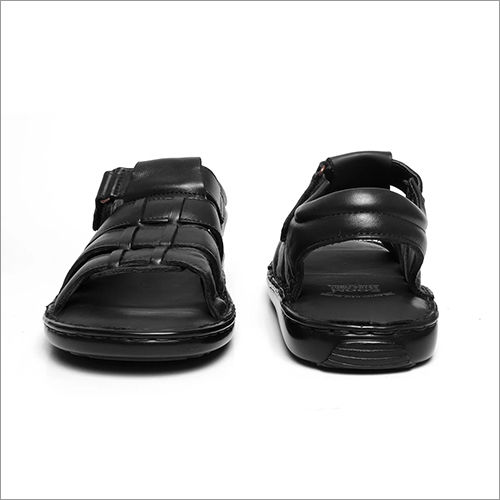 Pu Mens Black Leather Sandals