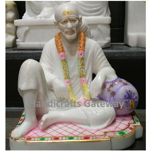 Pure White Marble Dwarkamai Shirdi Sai Baba Statue Height: 12" Inch Inch (In)