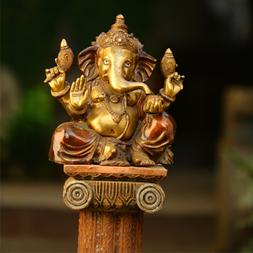 Bronze Ganesh - Bronze, 26x16x33 cm, Gold | Handcrafted, Spiritual, Lucky Gift, Intricate Design, Collectible