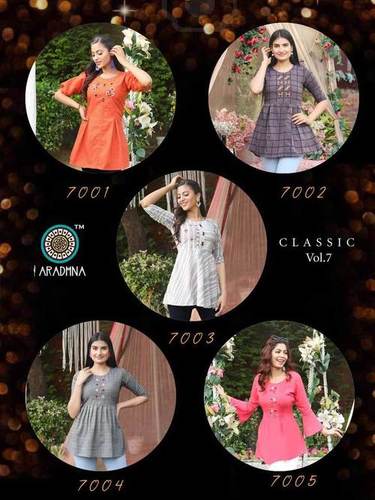 Classic Vol 7 Rayon Print Cotton Print Short Kurtis Catalogue - Rayon & Cotton Fabric, Size S-2XL, 3/4 Sleeve, Traditional Ethnic Style, Quick Dry, Washable