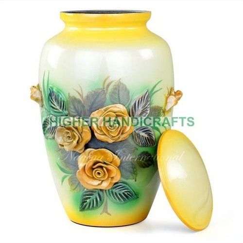 Metal 3D Carved Decorative Flower Cremation Urn