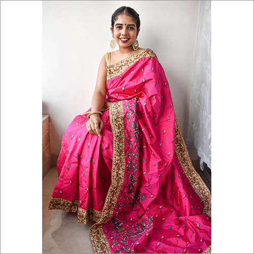 Embroidered Saree - Silk Material, Pink Color | Ethnic Style with Exquisite Thread Work for All Seasons