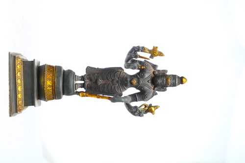 Bronze Vishnu - Bronze, 15x13x36 cm, Dark Brown | Intricate Details, Handcrafted, Removable Parts, Spiritual Figurines