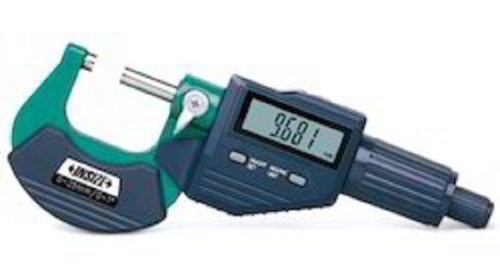 INSIZE 3109-25S Digital Outside Micrometer - Plastic Material, 0-25mm Measuring Range, Spherical Anvil Included | 0.001mm Resolution, Ratchet Thimble, Automatic Power Off