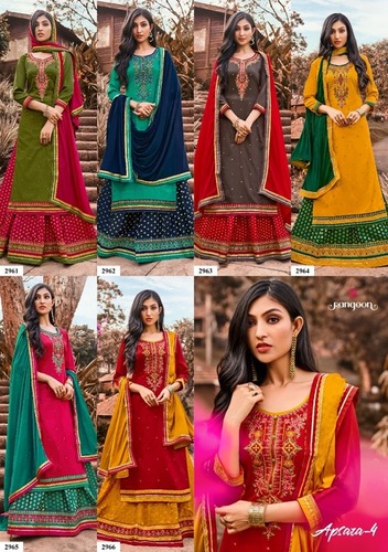Apsara Vol - 04 Jam Silk Embroidery Work, Pure Viscose Jacquard Silk Butti Bottom, Ladies Ethnic Party Wear, Customized Logo, Various Sizes M-3XL, 3-4th Sleeve Style