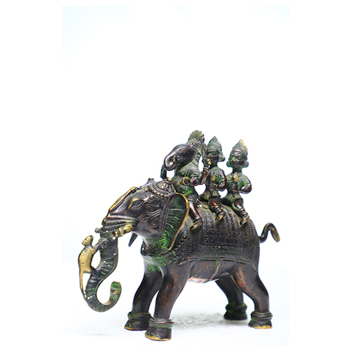 Traiable Elephant - Brass, 24x6x20cm, Dark Brown | Handcrafted, Intricate Details, Tribal Style, Collectible Decorative Piece