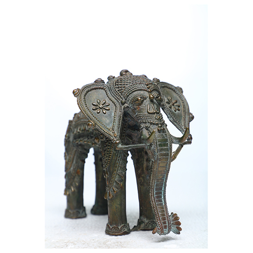 Traiable Elephant - Bronze, 22x7x20 cm, Dark Brown | Handcrafted, Tribal Style, Intricate Details, Antique Finish