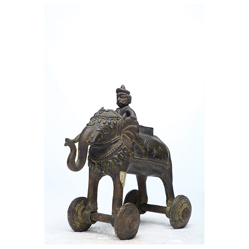 Traiable Elephant - Bronze 12x10x22cm Brown, Hand-Carved Tribal Showpiece with Wheels