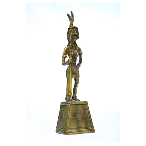 Traiable Figures - Brass 6x6x25cm Gold Tribal Statue, Handcarved, Polished Finish, Feng Shui, Spiritual