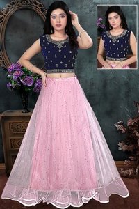 Customised Pink And Blue Net Lehenga Choli