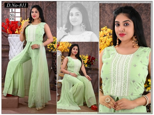 Green Palazzo Suit in Soft Georgette