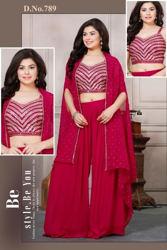 Designer Ladies Pink Plazzo suits with Sleveless Sleves