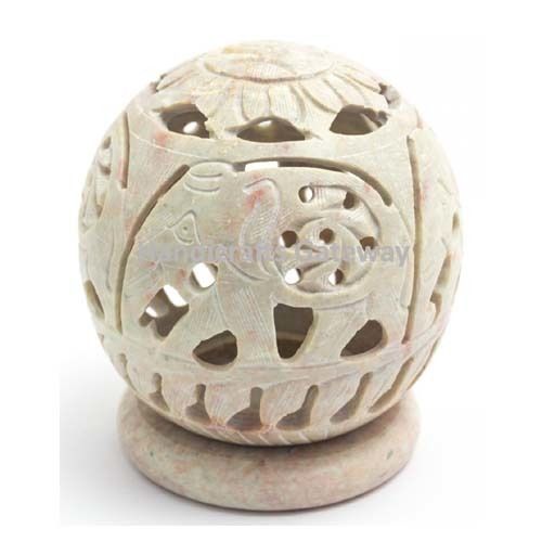 Indian Beautiful Soapstone Elephant Carved Candle Holder