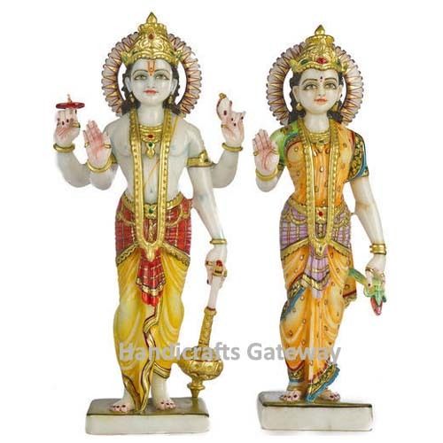 Multi Color Handmade Unique Stone Lakshmi Narayan Statue