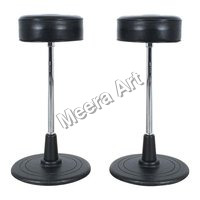 Leather Stool - Genuine Leather, 40x40x46 Cm, Brown, Iron Frame | Comfortable Fixed Cushion, Tufted Design, Matte Black Legs