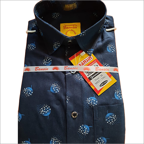 Washable Mens Navy Blue  Cotton  Printed Shirt