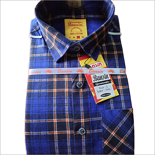 Washable Mens Blue Printed Check Shirt