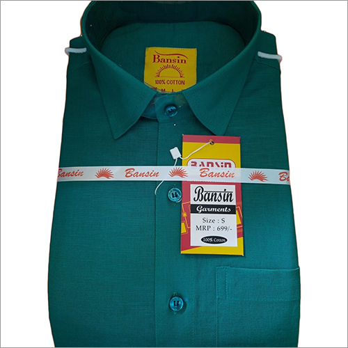 Washable Mens Green Plain Shirt