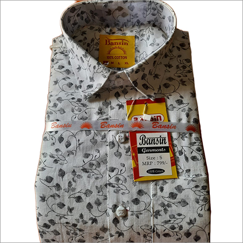 Washable Mens Cotton Leaf Printed Shirt